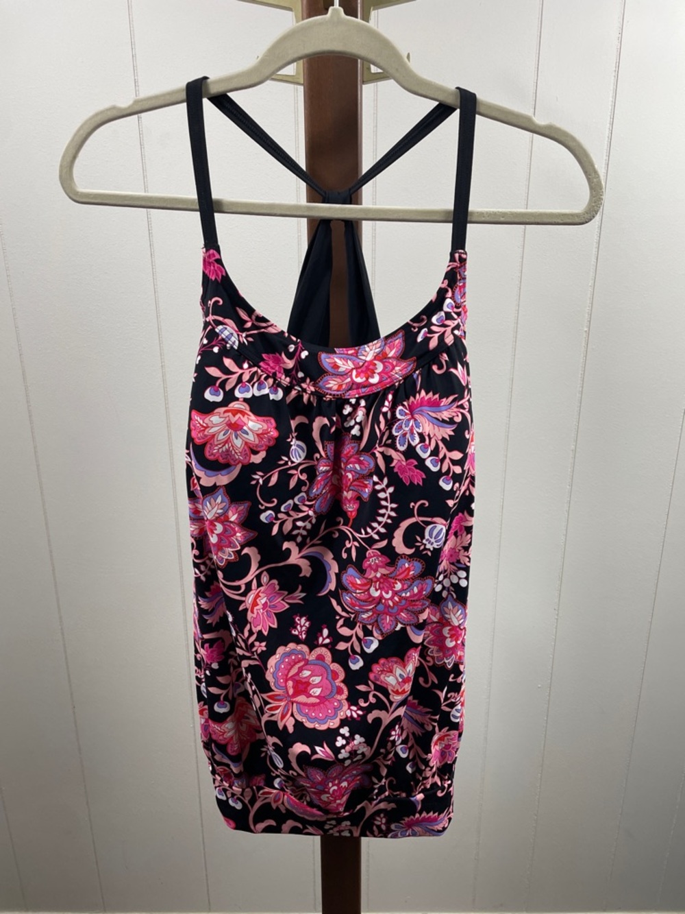 Land's End Black and Pink Floral Tankini Top